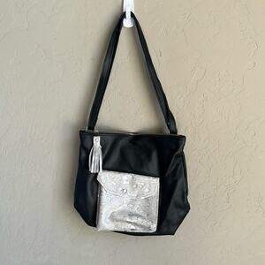 Beaudin Black Shoulder Bag with Silver Accent Pocket